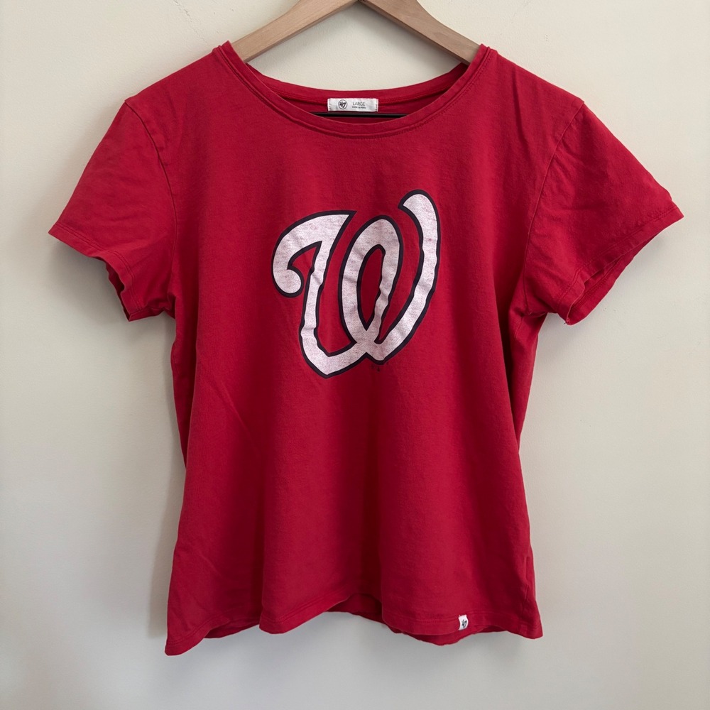 47 Brand Washington Nationals T Shirt Red Large MLB Graphic Tee Scoop Neck
